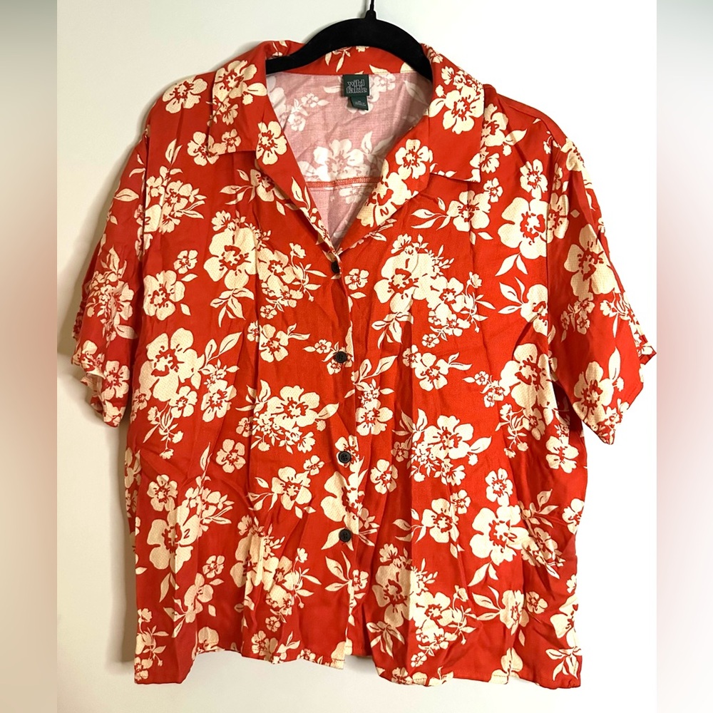 Wild Fable Red Orange Floral Hawaiian Button Down (M)